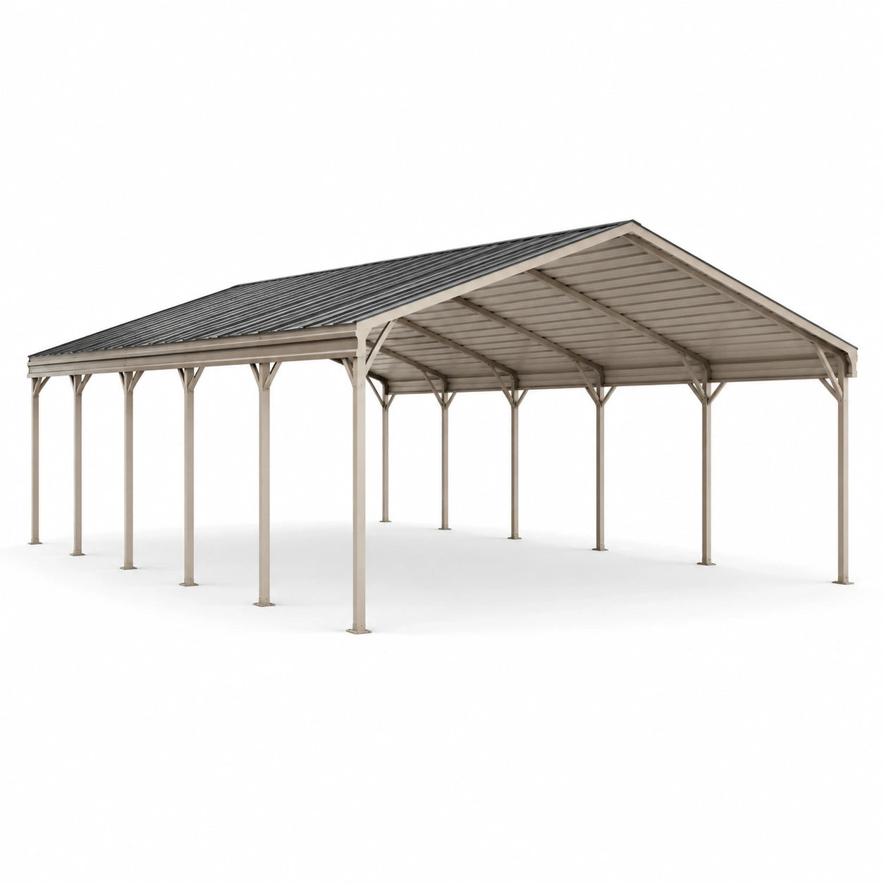 Abri double en acier beige et anthracite avec toit rigide à double pente, 900 × 600 × 320 cm