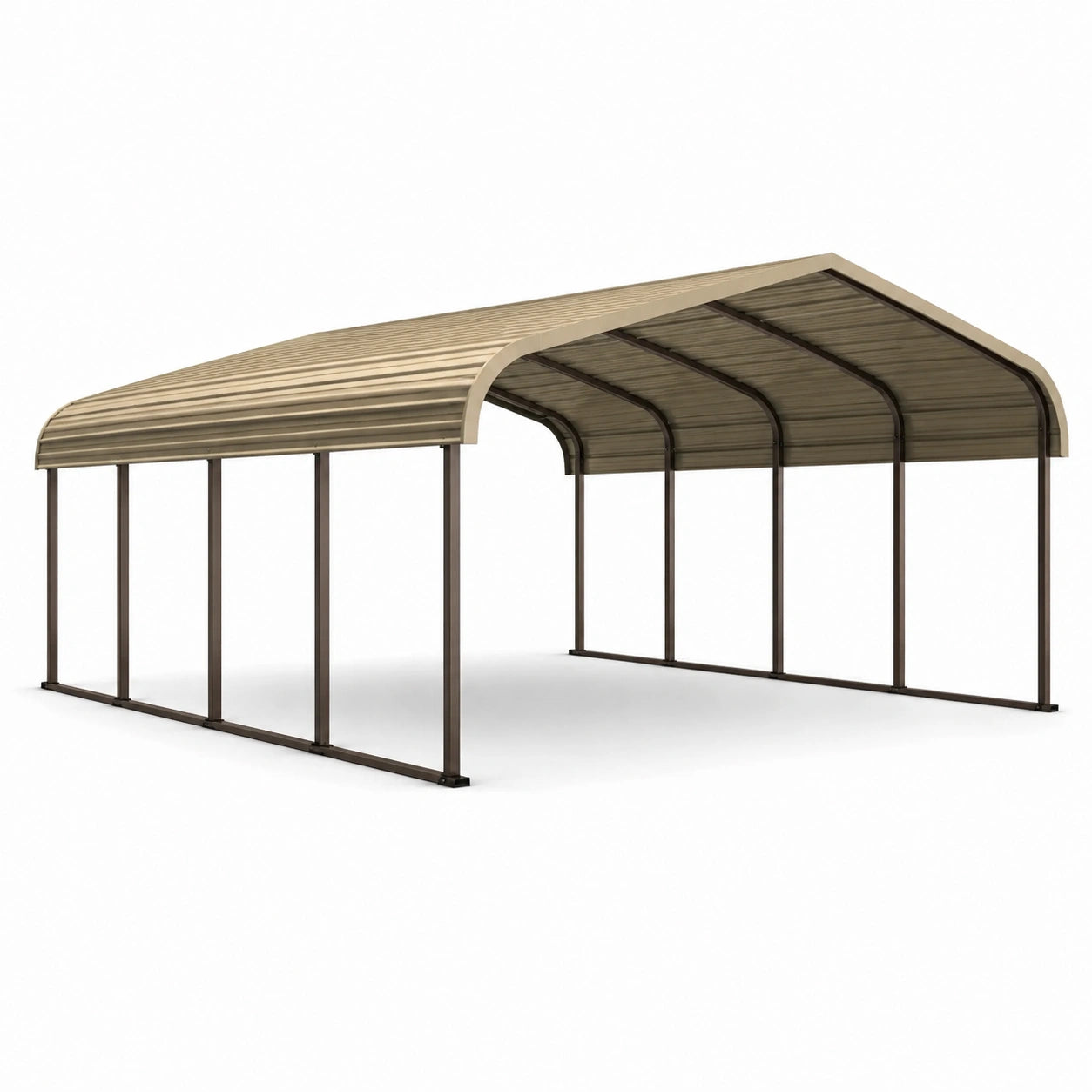 Abri voiture double marron et bronze avec toiture incurvée en polycarbonate, 600 × 600 × 300 cm