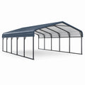 Carport double en métal anthracite avec toiture translucide, 600 × 600 × 300 cm