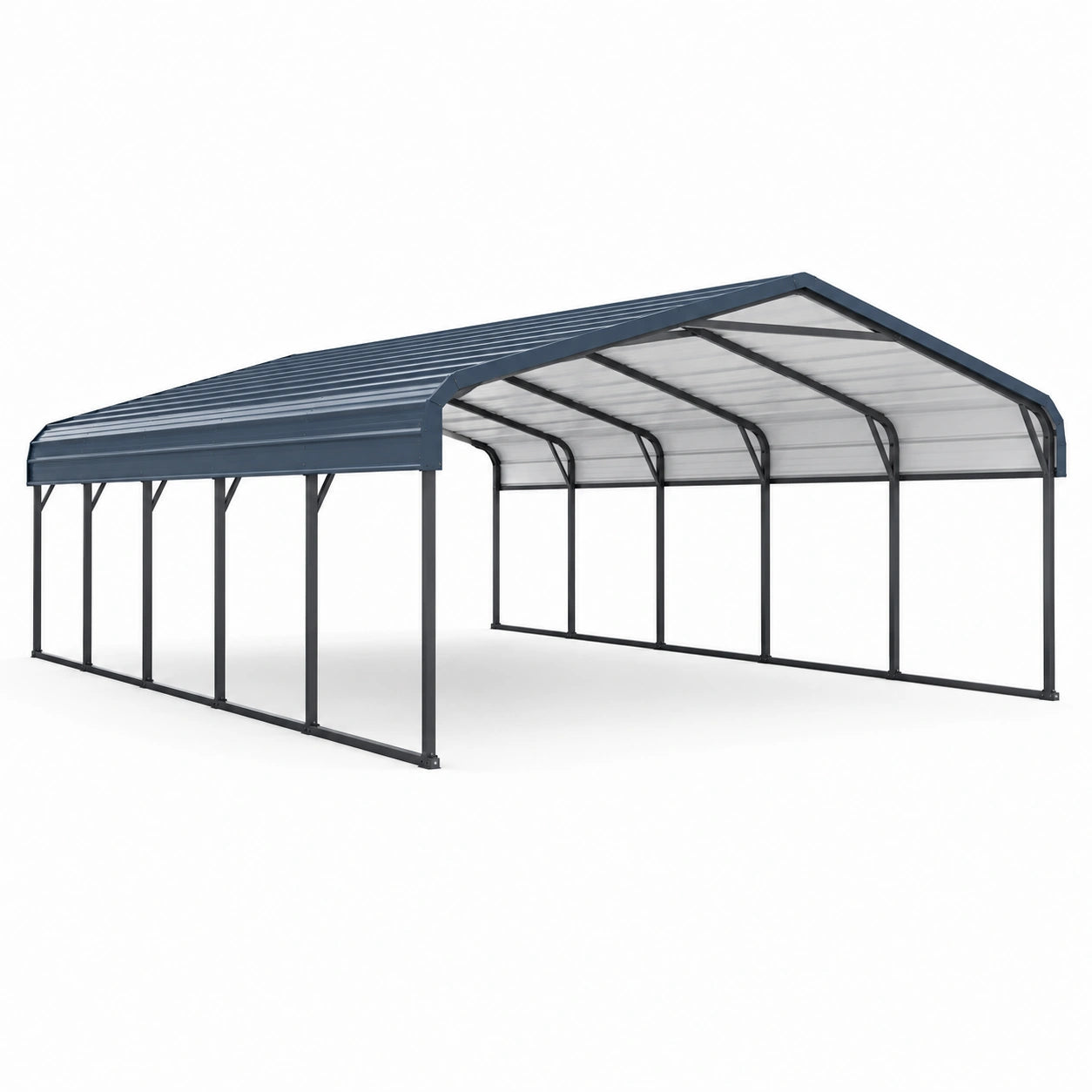 Carport double en métal anthracite avec toiture translucide, 600 × 600 × 300 cm