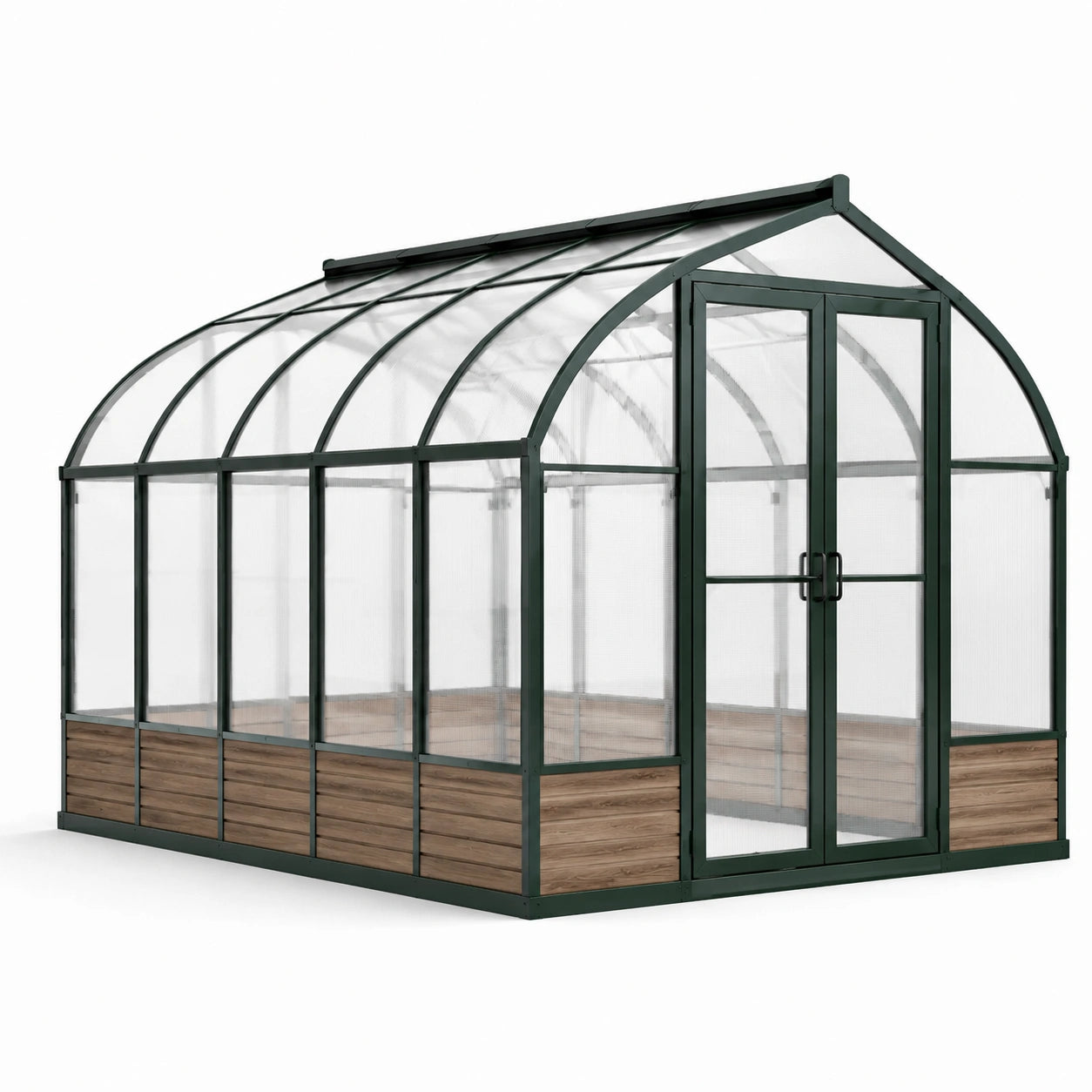 Serre de jardin en aluminium vert foncé avec panneaux transparents et double porte, 300 × 200 × 220 cm