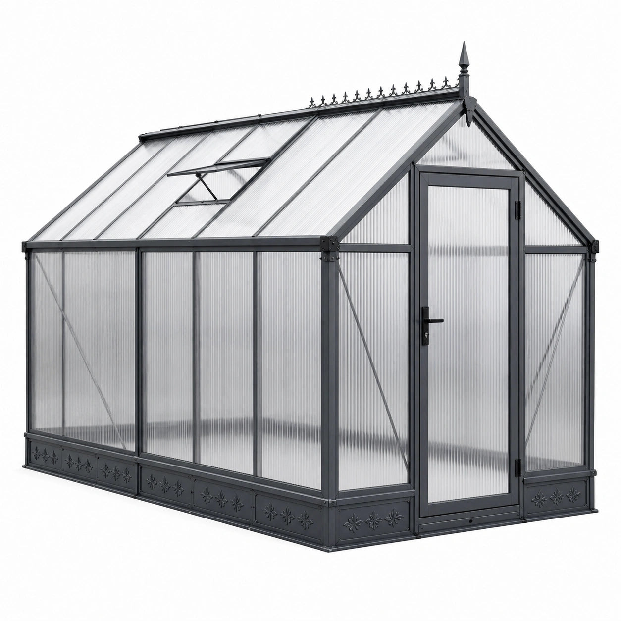 Serre de jardin en aluminium anthracite et polycarbonate translucide, 310 × 250 × 250 cm, avec porte et lucarne