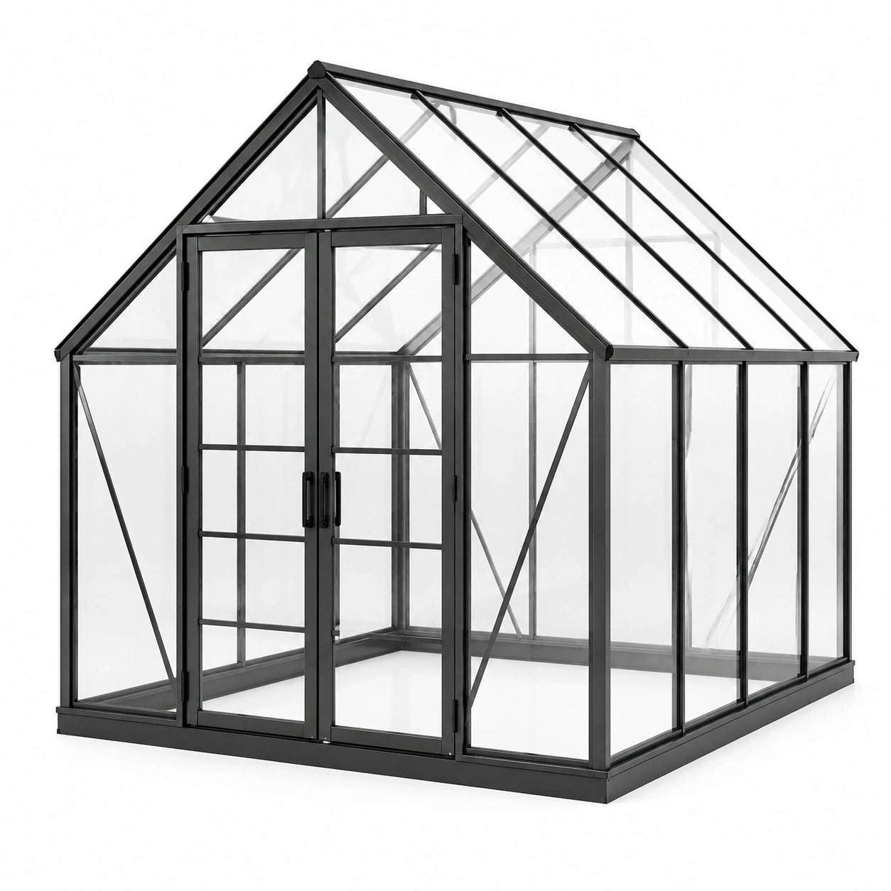 Serre de jardin en aluminium noir avec panneaux transparents et double porte, 190 × 190 × 195 cm