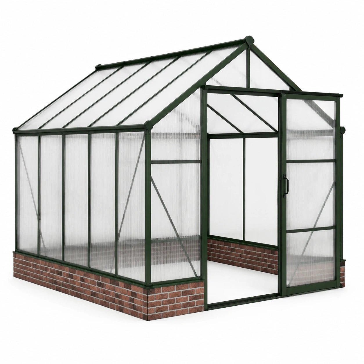 Serre de jardin 190 × 250 × 210 cm en aluminium vert et polycarbonate translucide avec porte battante