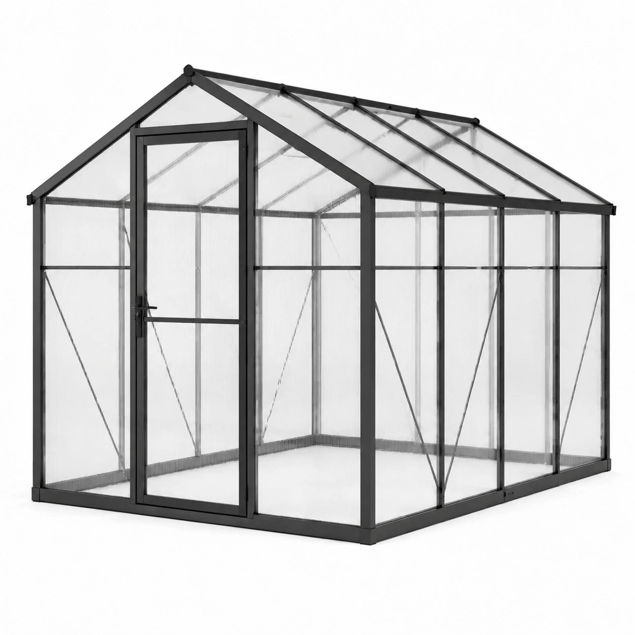 Serre de jardin en aluminium anthracite et polycarbonate translucide, 190 × 190 × 195 cm