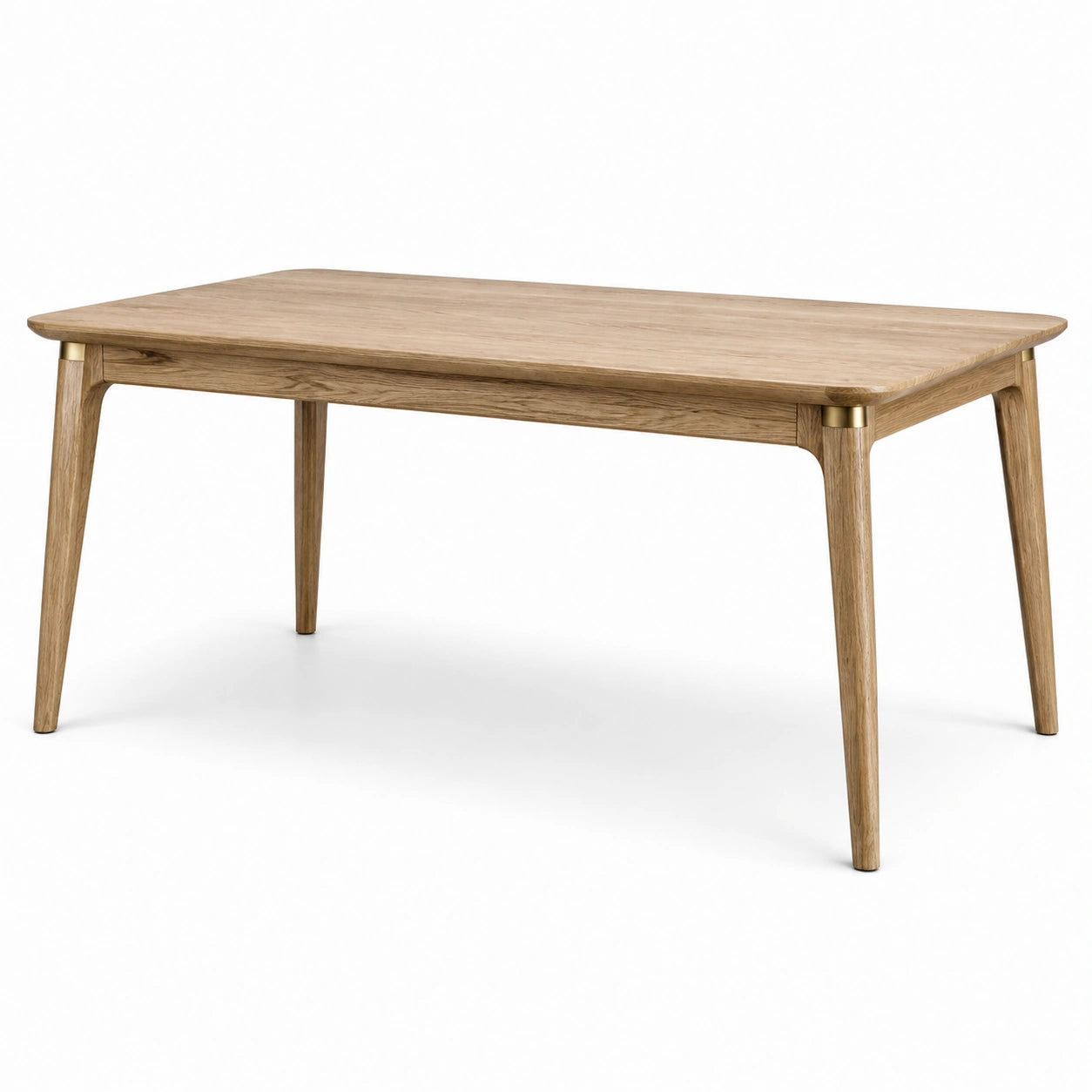 Table à manger rectangulaire en bois naturel avec détails dorés, 160 × 90 × 75 cm