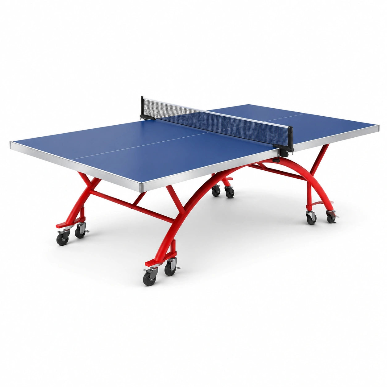 Table de tennis de table mobile avec filet, 274 × 152,5 × 76 cm, bleu, rouge, argenté et noir