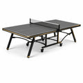 Table de tennis de table pliable 274 × 152,5 × 76 cm en panneau composite et acier avec roulettes, noire, dorée et blanche