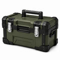 Boîte à outils portable renforcée 53 × 32 × 31 cm en plastique rigide vert kaki, noir et argenté