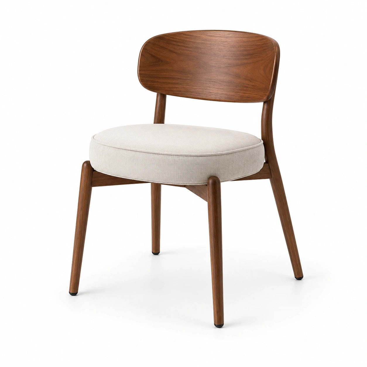 Chaise moderne en bois brun avec assise rembourrée beige, 55 × 55 × 79 cm