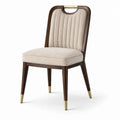 Chaise rembourrée contemporaine en bois brun et tissu beige avec finitions dorées, 50 × 58 × 88 cm