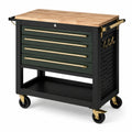 Servante d’atelier mobile en acier noir et vert foncé avec plateau en bois, 4 tiroirs, 91 × 48 × 96 cm