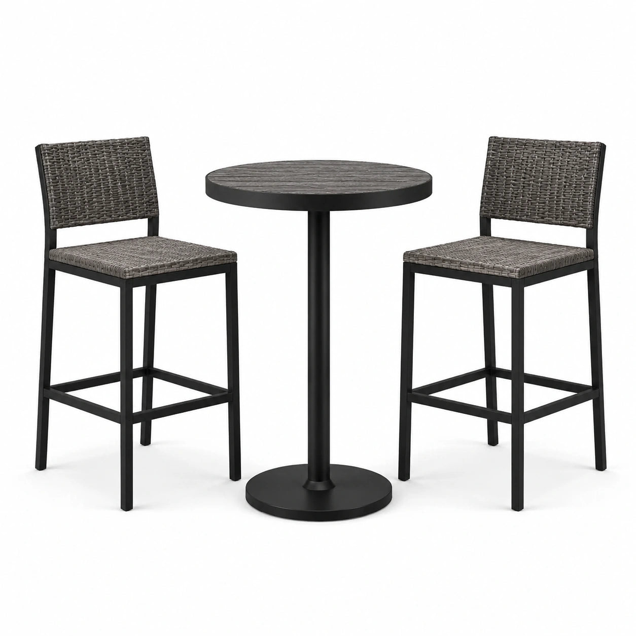 Ensemble 3 pièces avec table ronde Ø 70 × 95 cm et 2 chaises hautes 46 × 50 × 105 cm, gris anthracite et noir