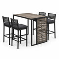 Ensemble repas de jardin haut 5 pièces, table 120 × 70 × 90 cm et 4 chaises, noir, brun et gris