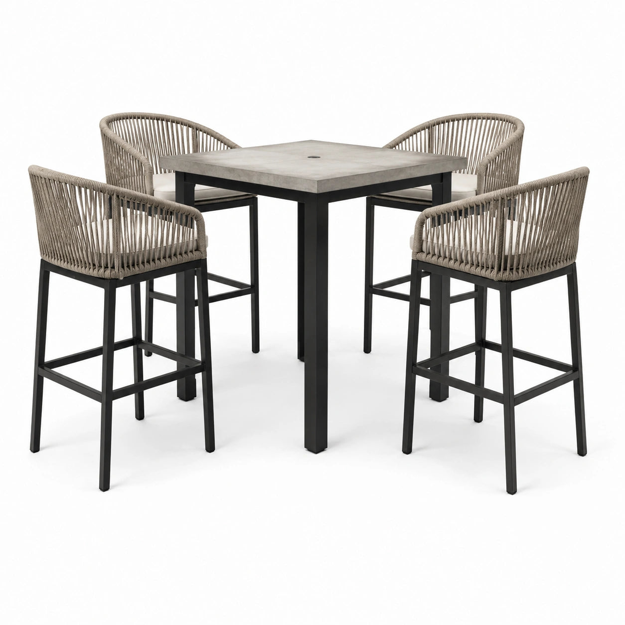 Ensemble de bar de jardin 5 pièces avec table haute 100 × 100 × 105 cm et 4 tabourets, taupe, noir et gris béton