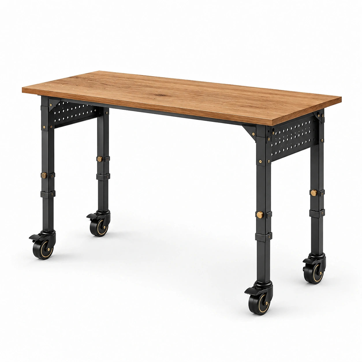 Bureau mobile réglable en hauteur 120 × 60 × 75–115 cm, effet bois marron et métal noir