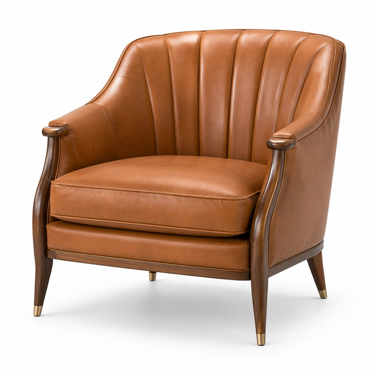 Fauteuil rétro effet cuir marron cognac 84 × 82 × 90 cm avec pieds en bois foncé