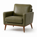 Fauteuil rétro en similicuir vert olive avec pieds en bois marron, 82 × 84 × 83 cm