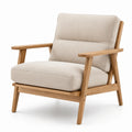 Fauteuil en tissu beige et bois naturel avec accoudoirs, 76 × 83 × 82 cm