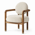 Fauteuil rétro contemporain en bois marron et tissu bouclé crème, 70 × 75 × 85 cm