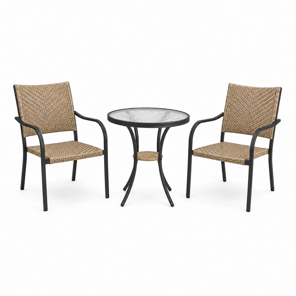 Ensemble de jardin 3 pièces avec table ronde Ø 60 × 71 cm et 2 fauteuils 56 × 60 × 86 cm, beige, noir et transparent