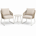 Ensemble 3 pièces beige, taupe et blanc avec 2 fauteuils 70 × 76 × 83 cm et table ronde Ø 50 × 50 cm