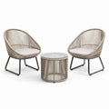 Ensemble 3 pièces avec 2 fauteuils 74 × 73 × 84 cm et table ronde Ø 50 × 45 cm, beige, noir et blanc cassé